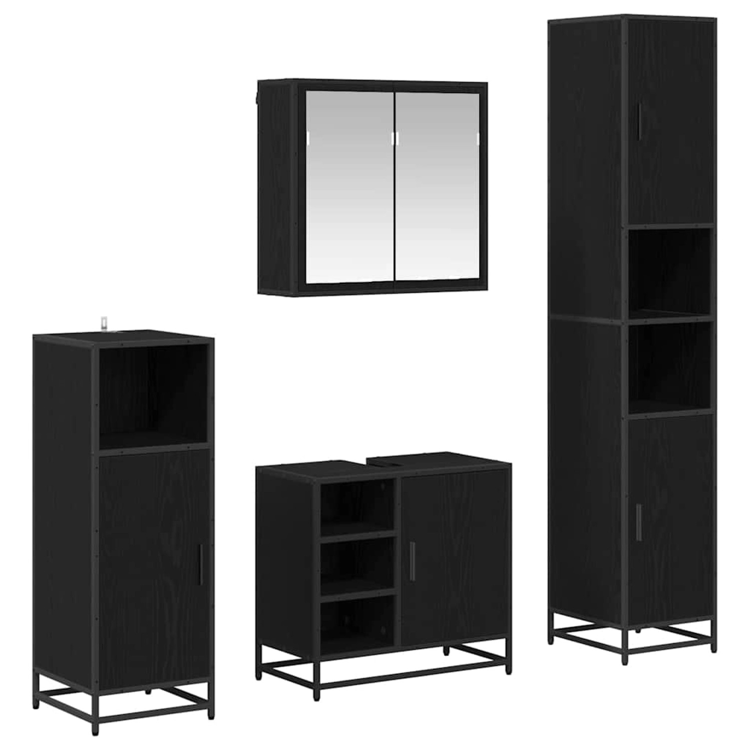 vidaXL Badezimmermöbel Set 4-Tlg Schwarz Eichen-Optik Holzwerkstoff 3402476 günstig online kaufen