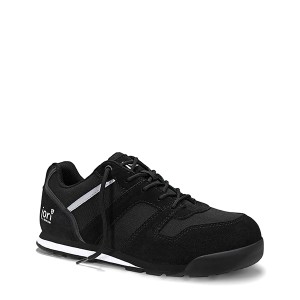 Schwarzer Jori Sicherheitshalbschuh JoSlim Black Low ESD S3, Größe 43, aus Veloursleder und Textil.