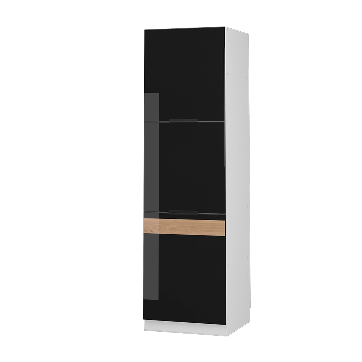 Vicco Herdumbauschrank Fame-Line Herdschrank Schwarz Eiche Hochglanz/Weiß 60 cm