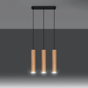 Sollux Lino 3 Hängeleuchte aus Holz, skandinavisch, mit drei Lichtpunkten.