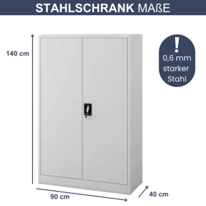 Grauer, abschließbarer DELUKE Aktenschrank KADO (140x90x40cm) mit Flügeltüren für Büro.