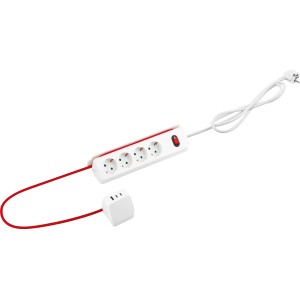 Weiße 4-fach Steckdosenleiste mit USB-Anschlüssen und 1,4 m Kabel für den Innenbereich.
