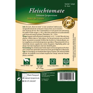 Samentüte Quedlinburger Fleisch Tomate 'Noire de Crimée', rot-braune Tomatensorte.