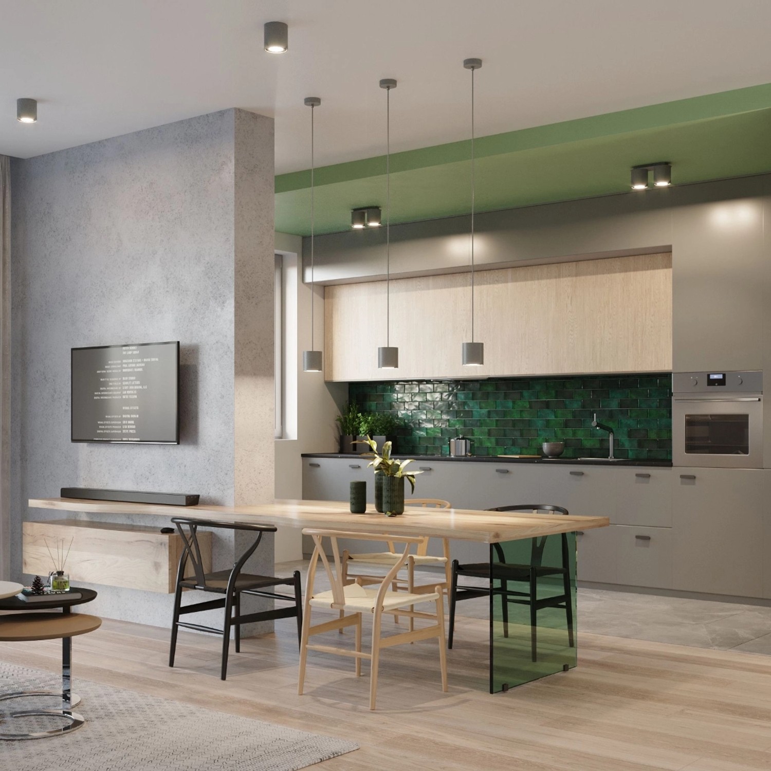 Moderne graue Hängeleuchte ORBIS 1 von Sollux Lighting im Interieur.