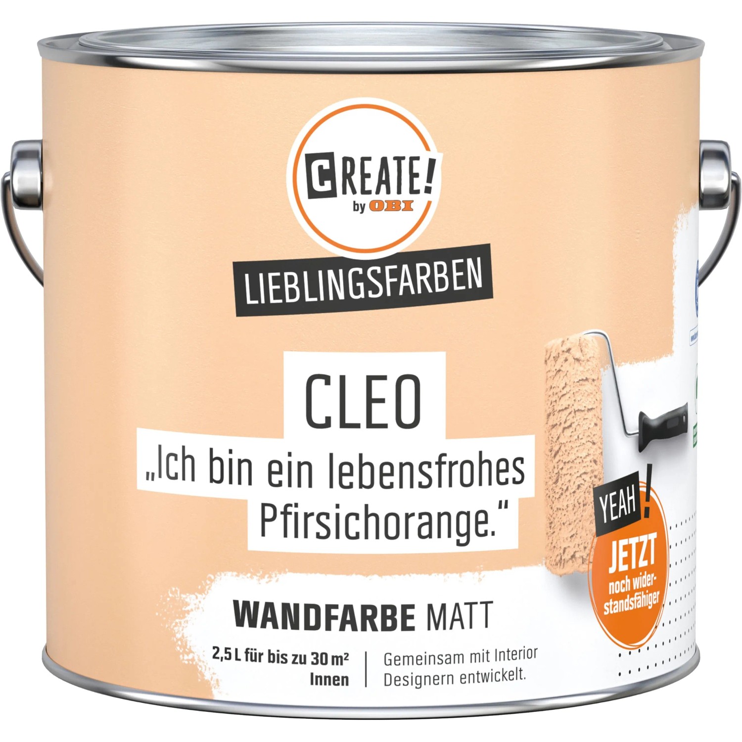 CREATE! by OBI Wandfarbe Lieblingsfarbe Cleo Pfirsichorange, matte Innenfarbe im 2,5 l Eimer.