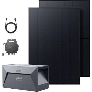 Anker Solix RS40B Balkonkraftwerk mit 2 Solarmodulen, Speicher, Wechselrichter und Kabel.