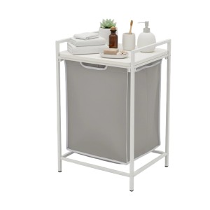 Relaxdays Wäschesammler Metall Weiß mit Ablage 72 cm x 50 cm x 33 cm 3,7 kg