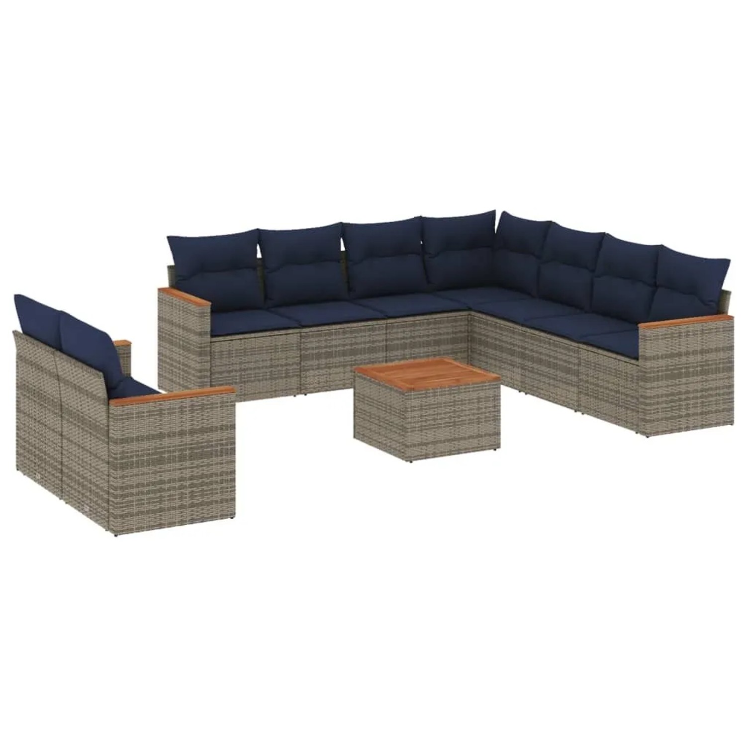 vidaXL 10-Tlg Gartensofa-Set mit Kissen Grau Polyrattan 3226110 günstig online kaufen