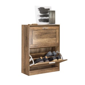 SoBuy Schuhkipper FSR137-F in Vintage-Braun mit zwei Klappen und Schuhen. Schuhkommode für den Flur.