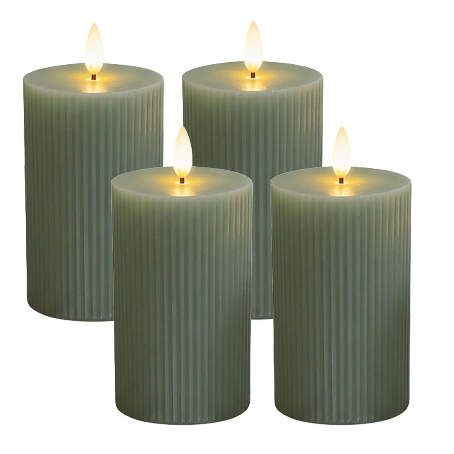 Relaxdays LED Kerzen 4er Set Echtwachs Salbei Flammenlos Flackernd 13 cm x 7,5 cm