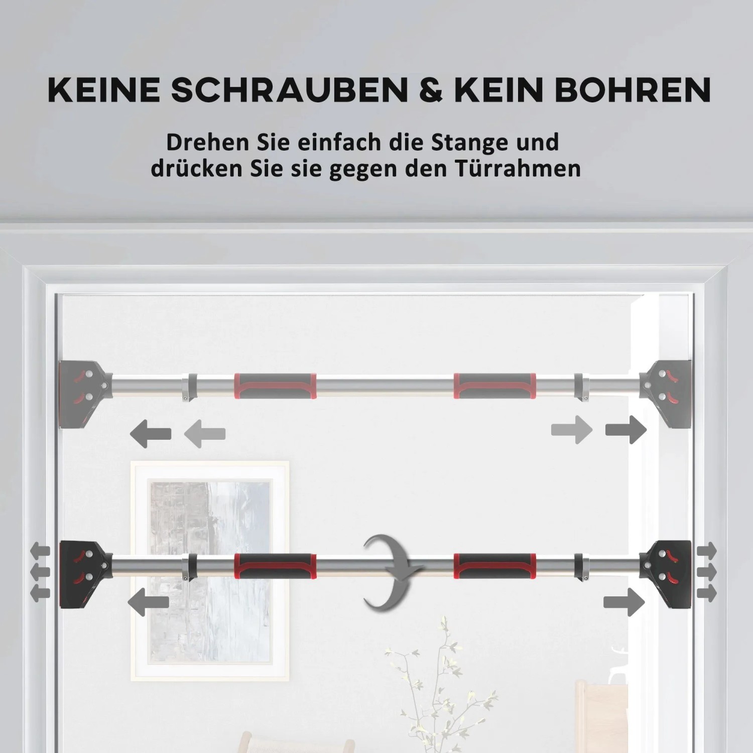 SPORTNOW Klimmzugstange, schwarz-rot, verstellbar, werkzeuglose Klemmmontage im Türrahmen für Zuhause Gym.