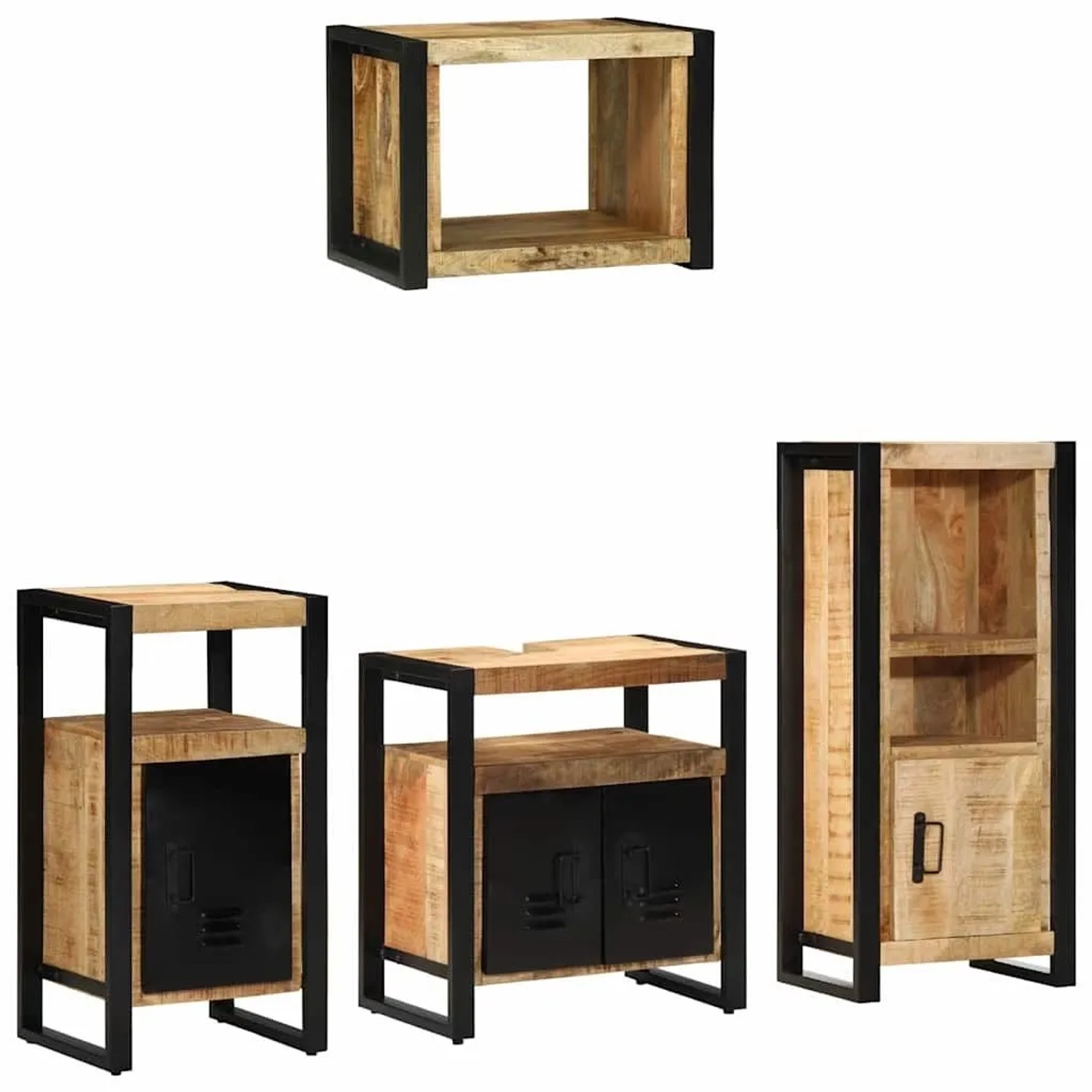 vidaXL Badezimmermöbel-Set 4 Tlg Braun und Schwarz Massivholz Mango 3305662