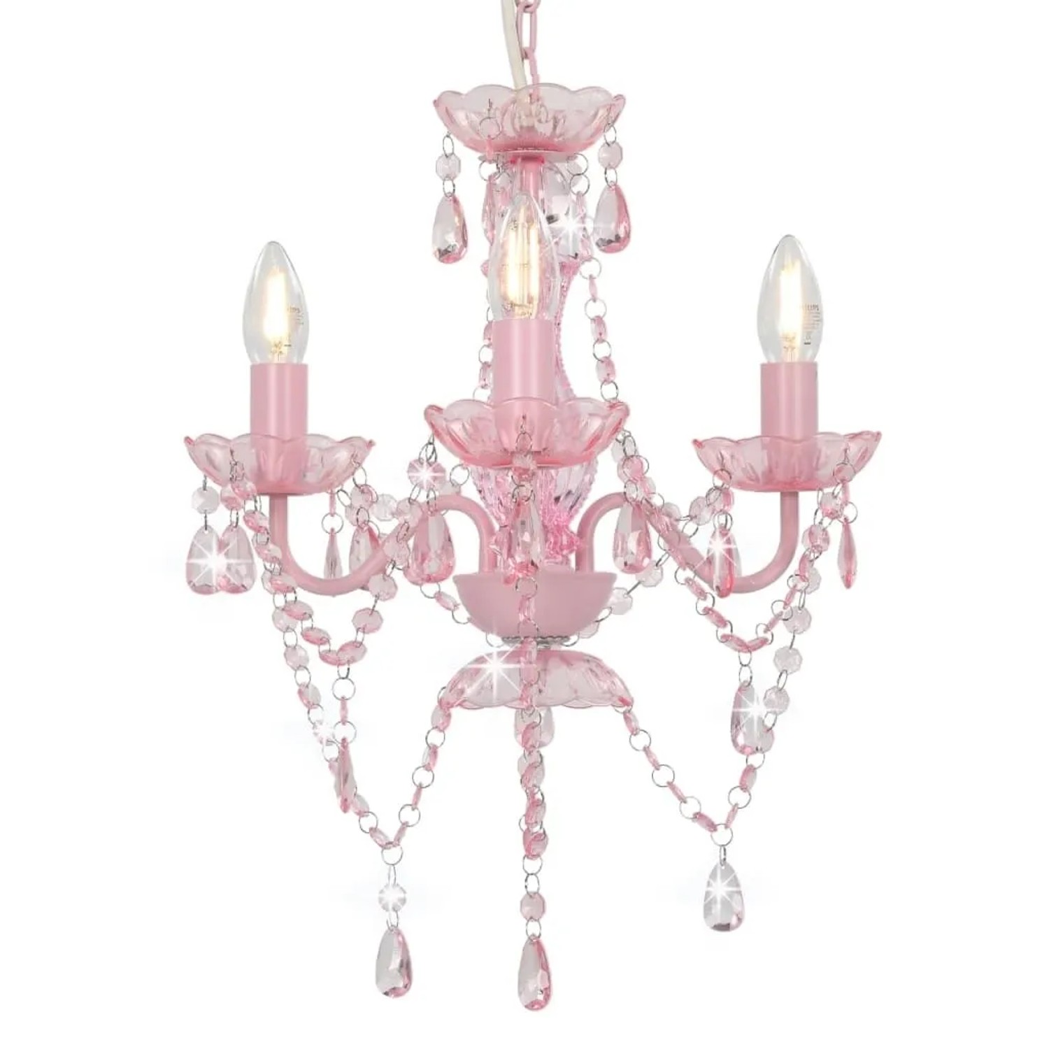 vidaXL Kronleuchter mit Perlen Rosa Rund 3xE14 281598