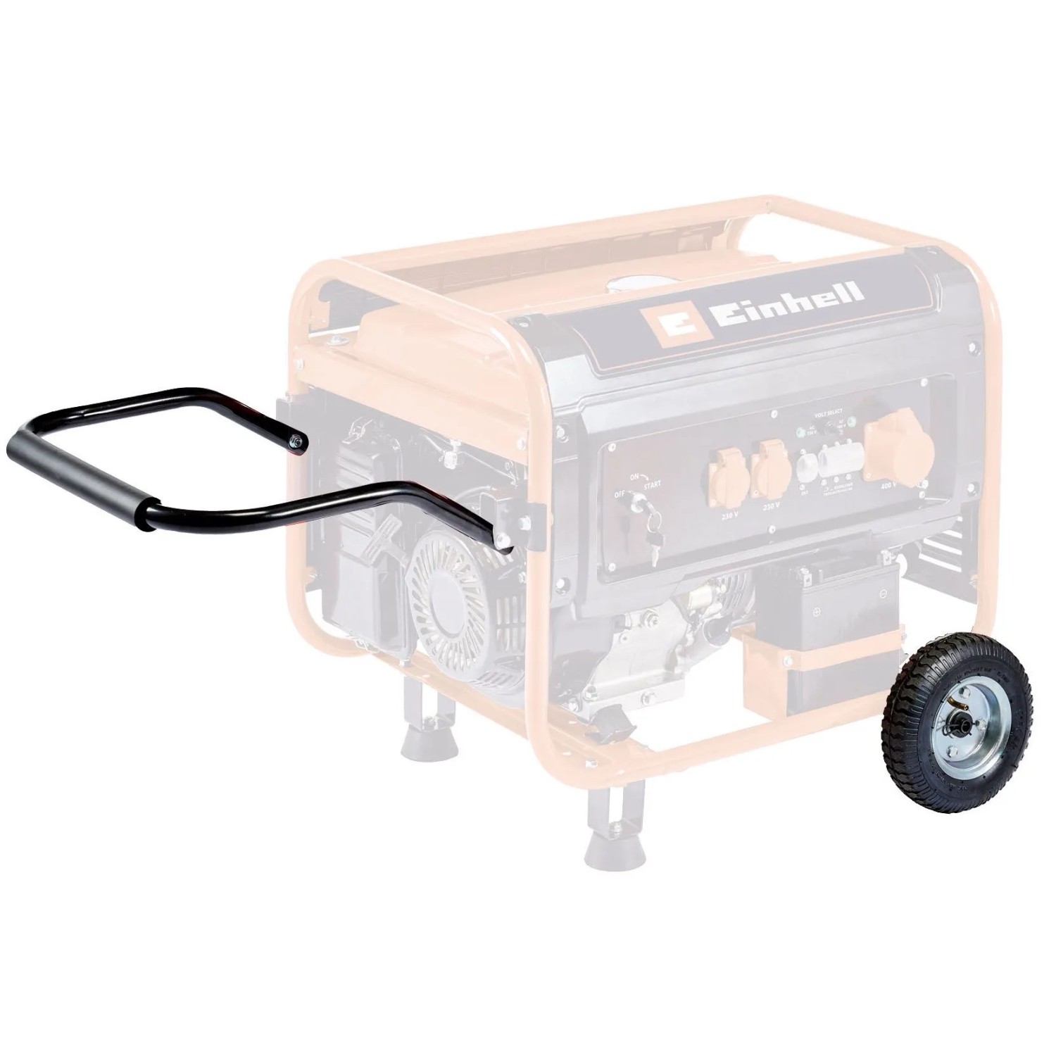Einhell Stromerzeuger TC-PG 65/E5: Schwarzer Klappgriff und Rad für mobilen Transport.