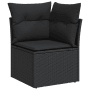 Schwarzes vidaXL Garten-Sofa-Set (4-tlg.) aus Poly Rattan mit Kissen.
