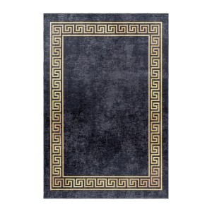 Ayyildiz Kurzflorteppich Fiesta 4305, schwarz, 80x150 cm, mit goldener Bordüre.