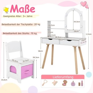 Costway Kinder Schminktisch mit Led Spiegelschrank Incl. Zubehör Weiß