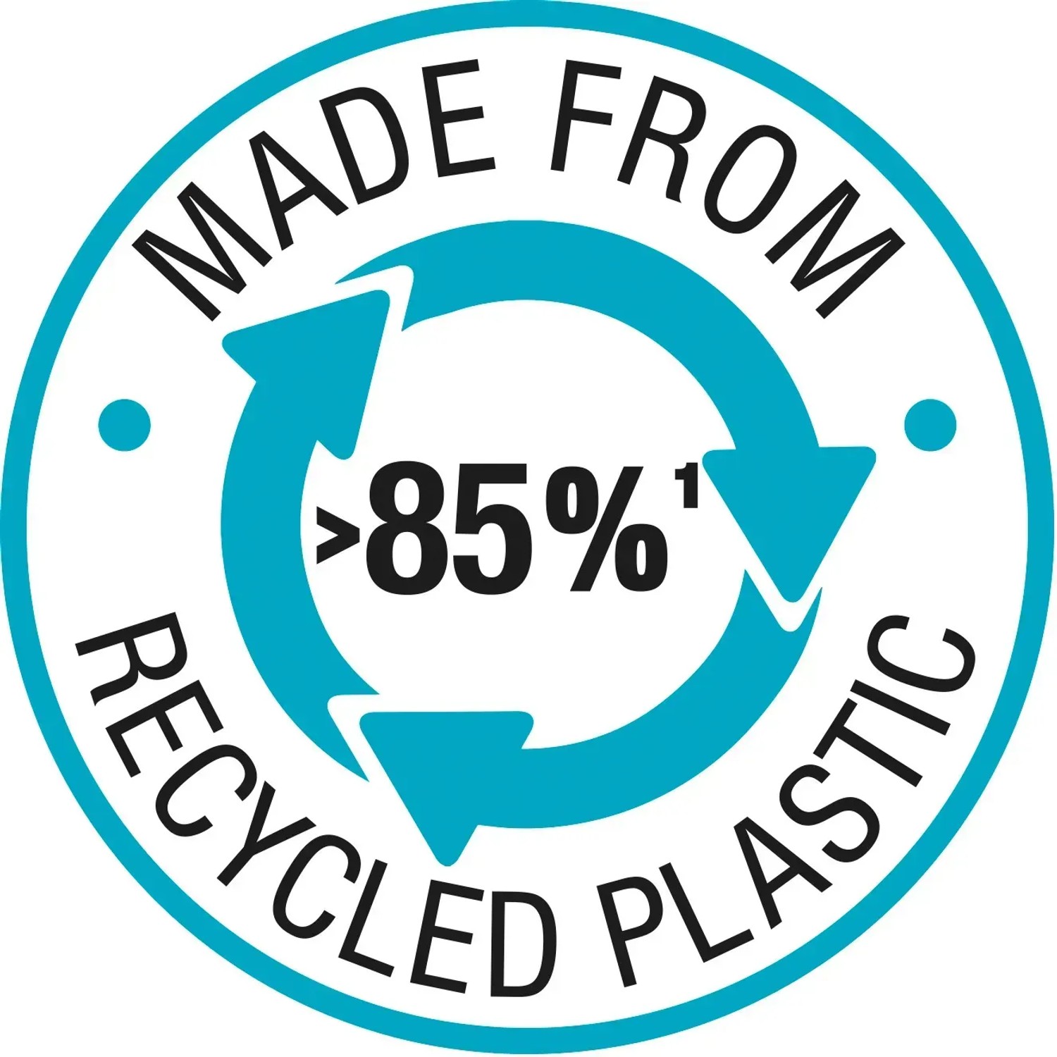 Symbol: Hergestellt aus über 85% recyceltem Kunststoff.