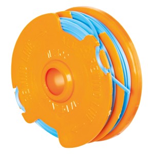 LUX Ersatzspule T 370 für Rasentrimmer, Doppelfaden 1,5 mm, 2 x 5 m, orangefarbene Spule mit blauem Faden.