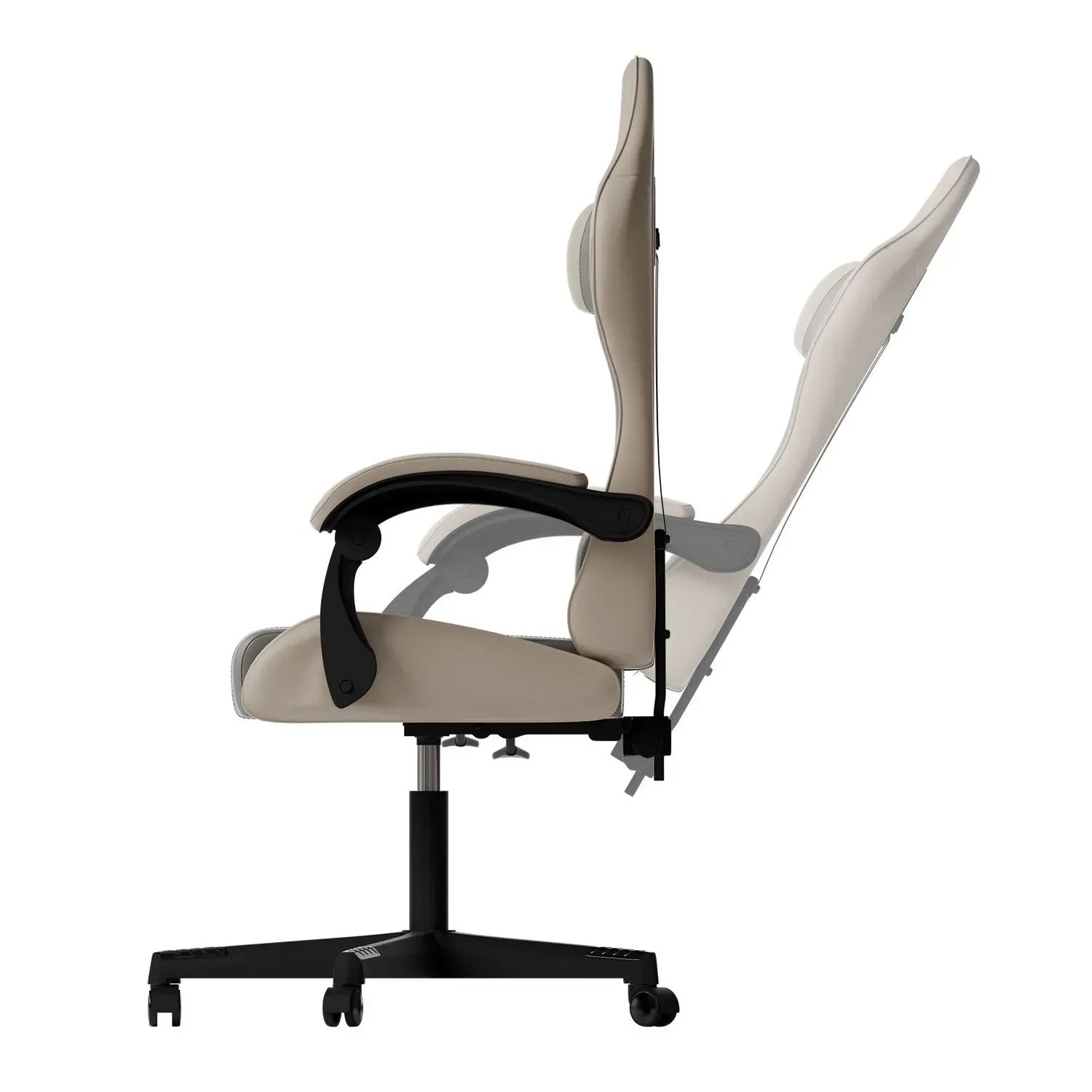 Juskys Gamingstuhl HyperSeat, beige/hellgrau, verstellbare Rückenlehne, Seitenansicht.