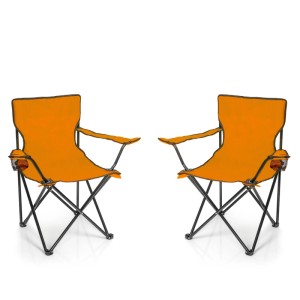 BigDean 2 Stück Faltstuhl Orange Campingstuhl Anglerstuhl Mit Getränkehalter Tragetasche Anglersessel Klappbar Klappstuhl Gartenstuhl Faltstuhl