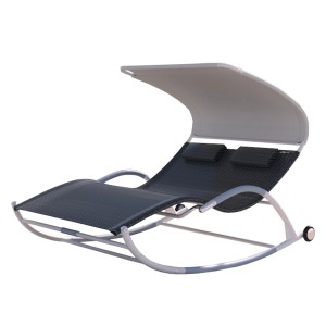 Leco Schaukelliege Edda mit Sonnendach, anthrazit-grau-lichtgrau. Bequeme Sonnenliege für Garten und Terrasse.