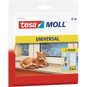 Tesamoll Universal Schaumstoff Dichtung, 6m, weiß. Fensterdichtung und Türdichtung für Spalten von 1-5mm.