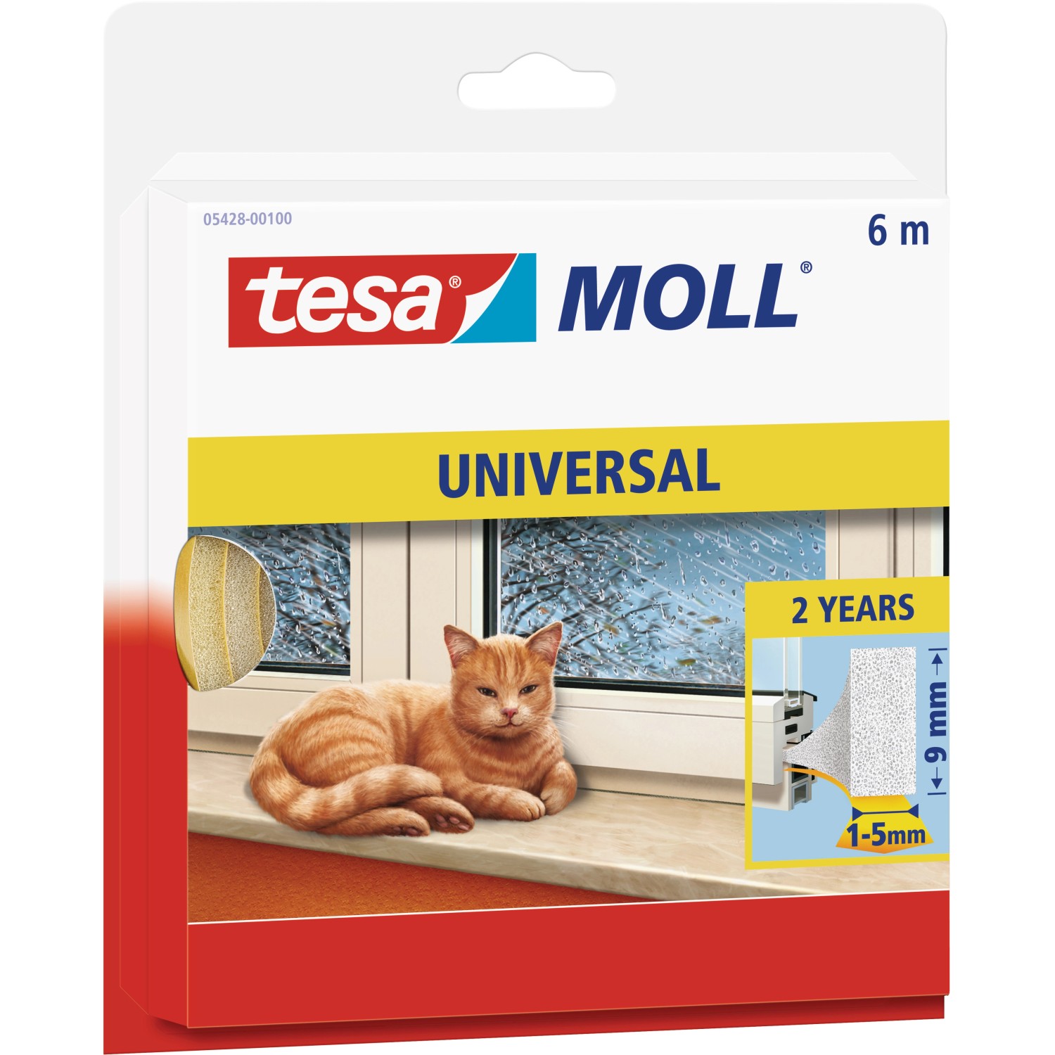 Tesamoll Fensterdichtung / Türdichtung Universal Schaumstoff Weiß 6 m x 0,9 cm