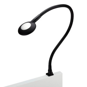 Schwarze LED Bettleuchte LUCE von SOTECH mit flexiblem Arm und Touchsensor.