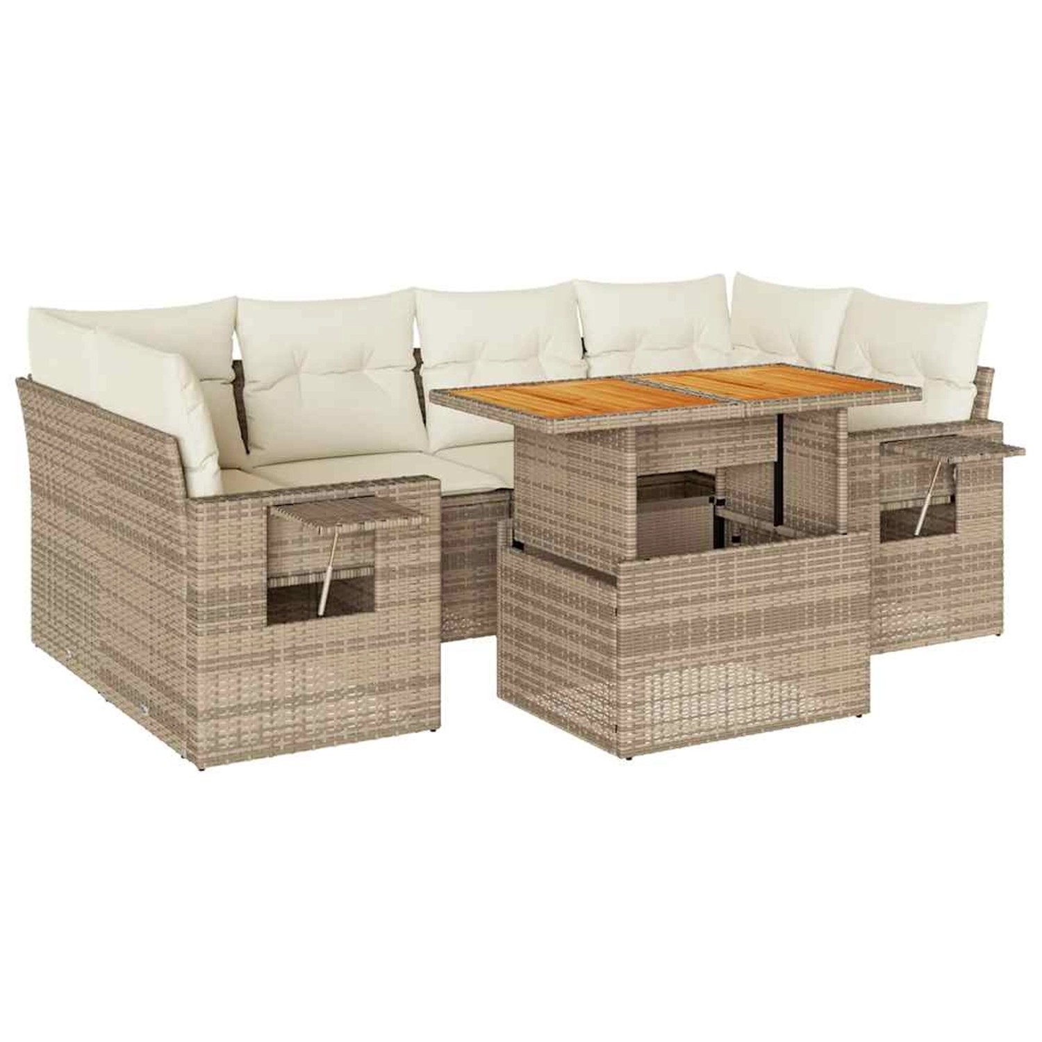 vidaXL 7-Tlg Garten-Sofagarnitur mit Kissen Beige Poly Rattan 3327117 günstig online kaufen