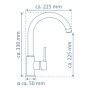 Skizze der Schütte Spültischarmatur Casalla Niederdruck in Chrom mit Maßangaben.
