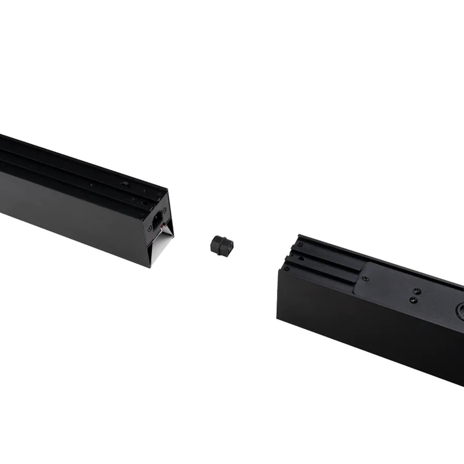Schwarze LUXULA LED Tresenleuchte (erweiterbar) als Pendelleuchte, Detailaufnahme der Verbindung.