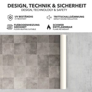 Karat CV Bodenbelag Atlantic Zala, PVC Boden in Fliesenoptik, 100x2000 cm, abriebfest und mit Textilrücken.