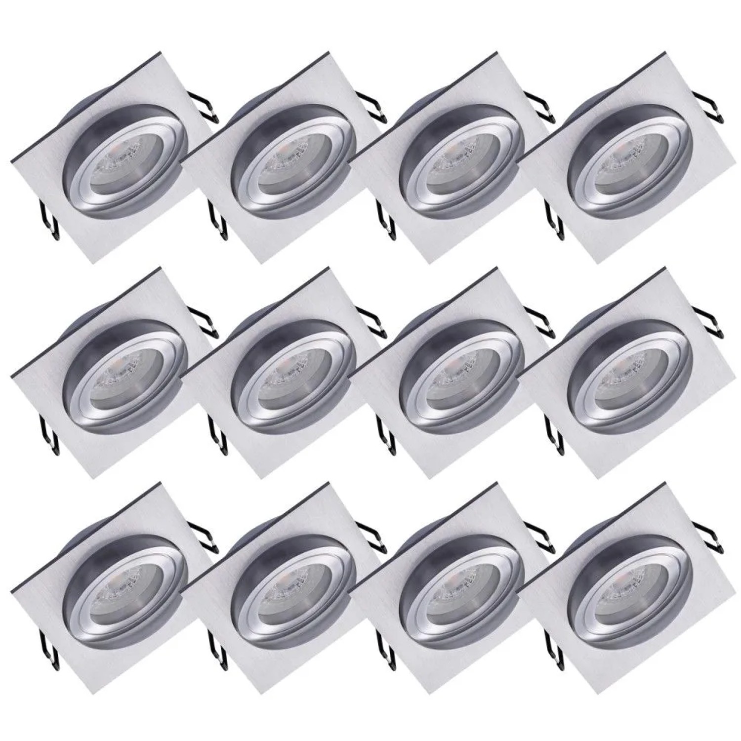 Oktaplex Lyon 12er Set LED-Einbaustrahler Ø 80mm Schwenkbar Alu Gebürstet Energieklasse A 3000K Warmweiß 1,9W 230V Eckig