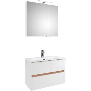 Pelipal Badmöbel-Set Mila Weiß Glanz mit Waschtisch, Unterschrank und Spiegelschrank.