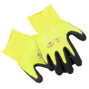 Galaflor Gartenhandschuhe für Kinder, Größe 3, neongelb mit schwarzer Latexbeschichtung.