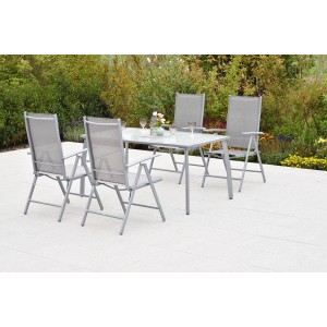 Merxx Amalfi 5-tlg. Gartenmöbel-Set mit 4 Klappsesseln und Gartentisch (150x90cm) in Diamantbraun.