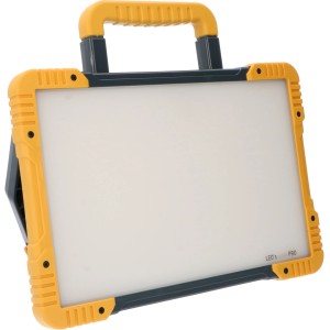 LED-Arbeitsleuchte 60W, 6500lm, 5000K, IP54, gelb/grau, mit Tragegriff für Baustelle.