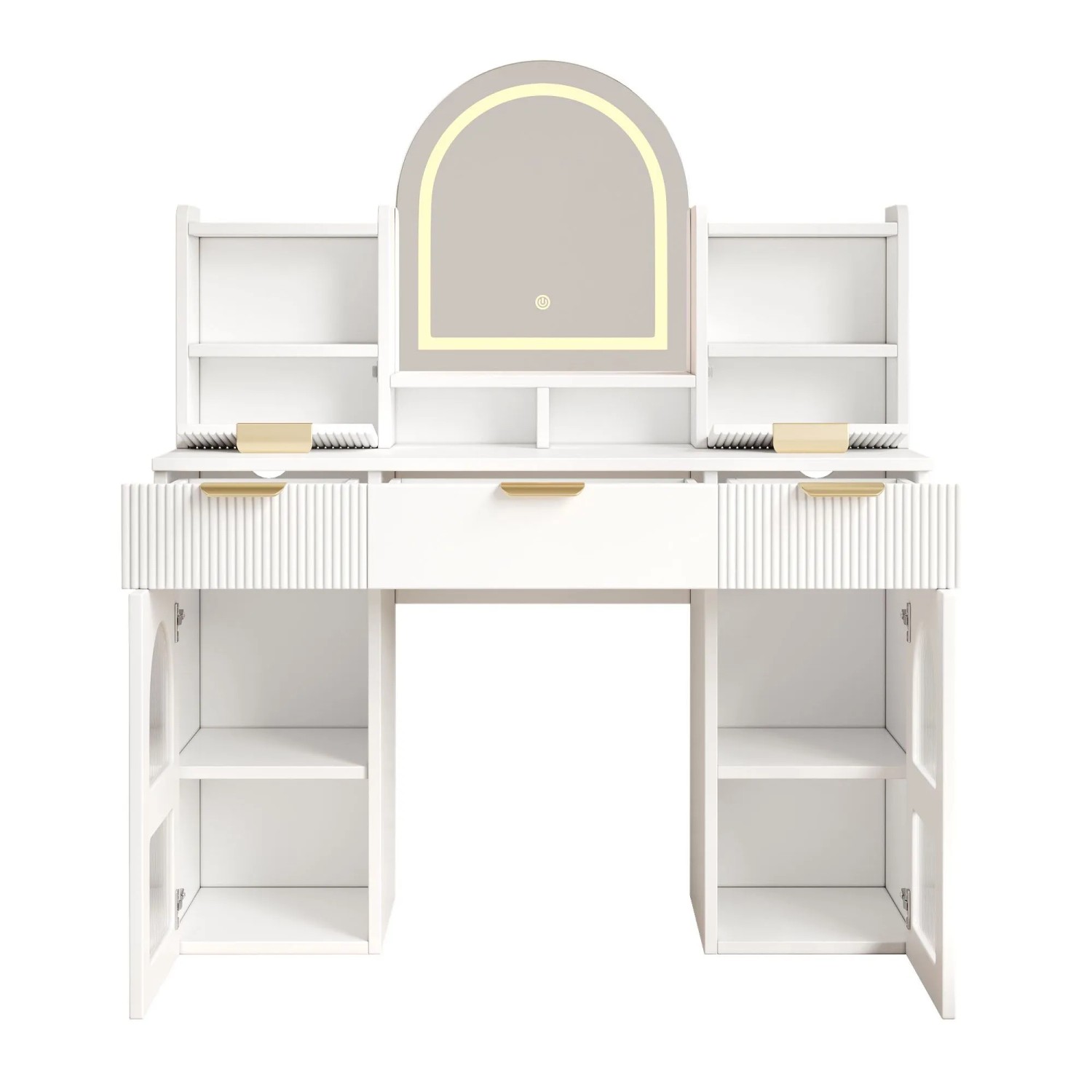 okwish Schminktisch mit LED Spiegel 3 Schubladen Ablagen Schlafzimmer 120x40x139 cm Weiß