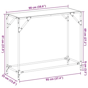 vidaXL Konsolentisch mit Glasplatte, transparent, 98x35x81 cm, Stahlgestell.