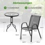 Costway Balkonmöbel Set, 3-teilig: Bistrotisch mit Glasplatte und 2 stapelbare Gartenstühle, Maße.