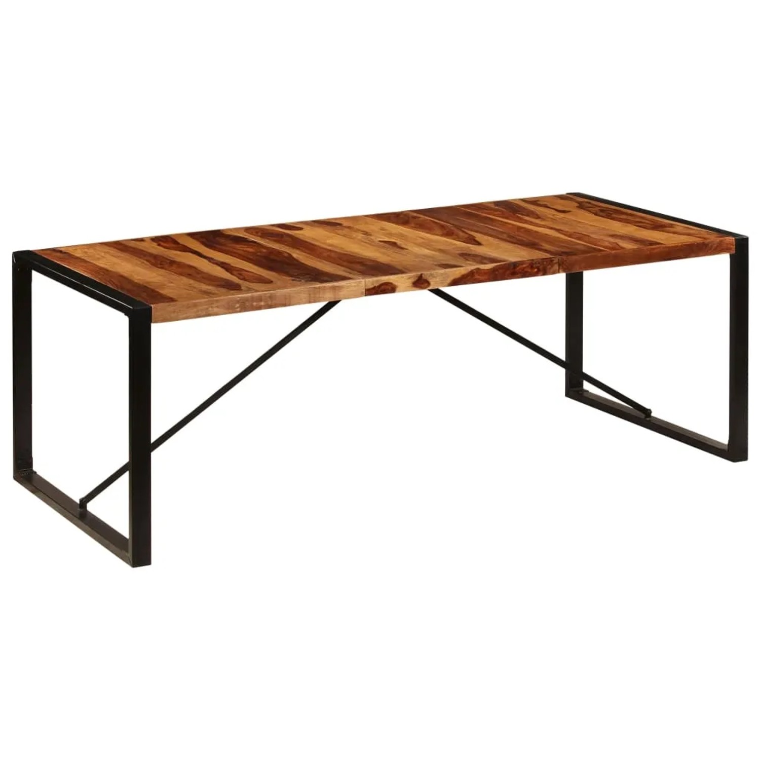 Esstisch vidaXL aus Massivholz, 220x100 cm, mit schwarzem Metallgestell.