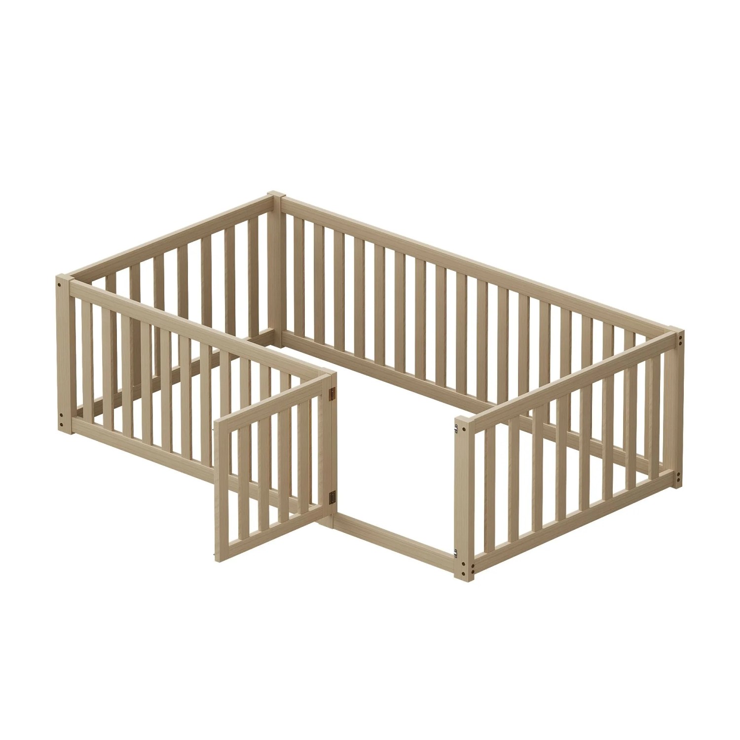 okwish Kinderbett 90x200cm mit Zaun und Tür Kinderzimmer Natur ohne Matratze