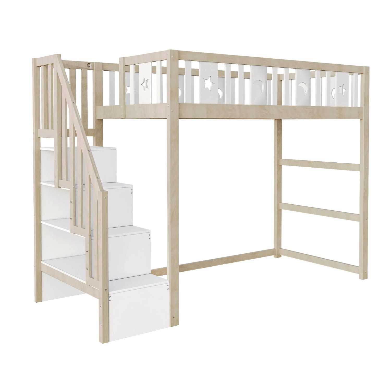okwish Etagenbett 90x200cm mit Treppe und Sicherheitsgeländer Kinderzimmer Natur ohne Matratze