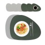 Relaxdays Platzdeckchen mit Untersetzern Kunstleder Grau-Grün Beidseitig Verwendbar 6er Set 30 cm x 40,5 cm