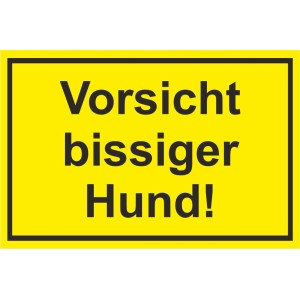 Gelbes Warnschild "Vorsicht bissiger Hund", 30x20 cm, für Innen- und Außenbereich.