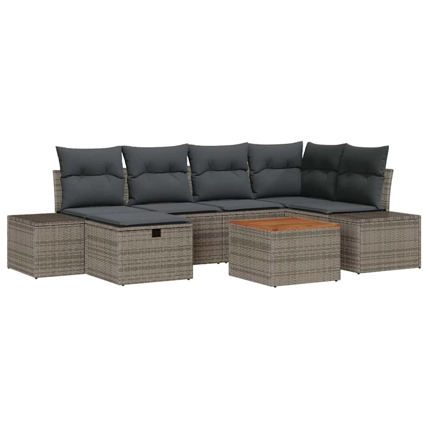 vidaXL Garten-Sofa-Set mit Kissen mit Speicher 7-Tlg Grau Poly Rattan 33595 günstig online kaufen