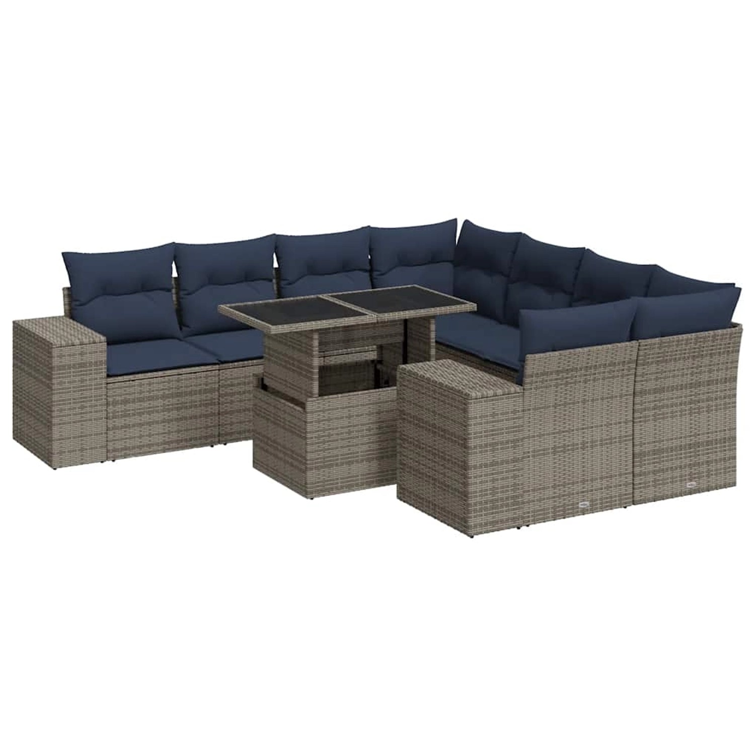 vidaXL 9-Tlg Garten-Sofagarnitur mit Kissen Grau Poly Rattan Akazie 3326772