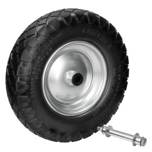 ECD Germany Schubkarrenrad PU 4er Set mit Achse, 390mm, Blockprofil.