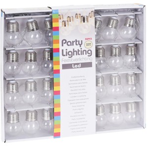 LED-Party-Lichterkette mit 30 transparenten Glühbirnen in Originalverpackung.